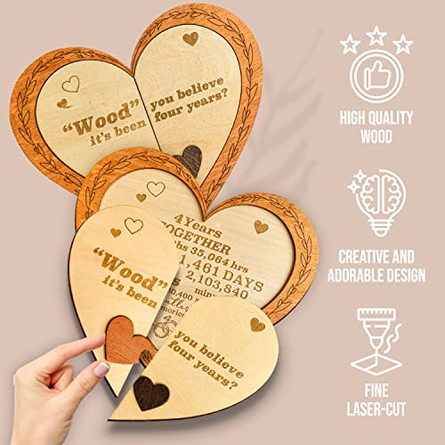 Stofinity 4 Year Anniversary Wood Gifts For Him Her - 4Th Wedding Anniversary Wooden Gifts For Husband Wife, Four Years Married Anniversary For Couples, Fourth Year Gift Wood Heart Plaque Decoration #TOP4