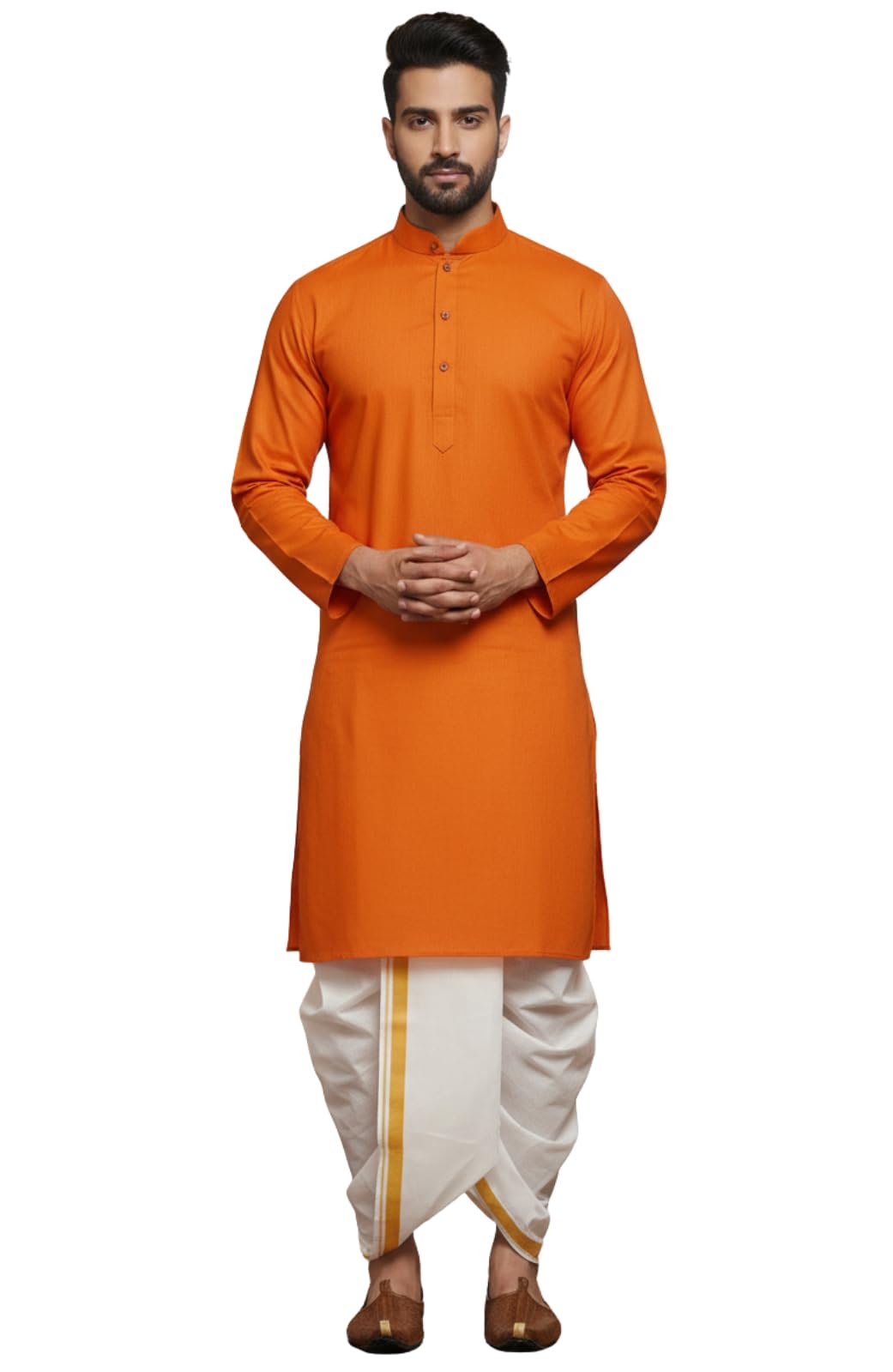 unique moments Regular Fit Men's Soild Pattern Cotton Dhoti Kurta set with Long Sleeve Round Neck and Button Down Closure Type-picture-0