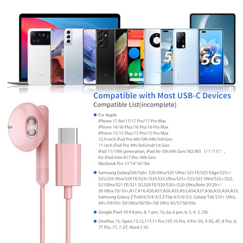 Image of USB C Headphones for iPhone 17 16 15 Pro Max Plus iPad Pro USB C Earphones with Microphone Volume Control USB C Wired Earbuds USB Type C Earphone for Google Pixel 8 Galaxy S26 S25 S24 S23 S22 S21 A55
