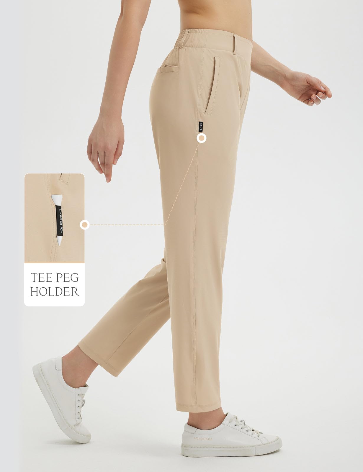 BALEAF Pantalon de golf extensible pour femme avec passants de ceinture et poches à fermeture éclair UPF 50+, kaki, XS