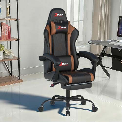 DEEPfurnitureゲームチェア フットレスト付き オフィスチェア ゲーミングチェア 連動アームレスト オフィスデスクチェア ゲーム専用チェア eスポーツライフ 家庭用アイテム （1001G-ブラウン） [5]