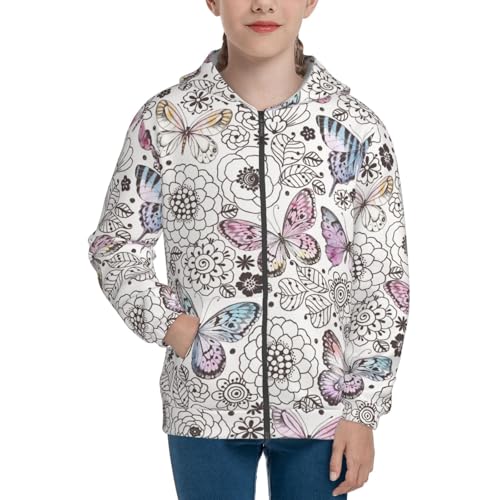 Vintage Butterflies Kid Hoodies Boys Zip Up Sweatshirts Girls Pullover with Pocket3