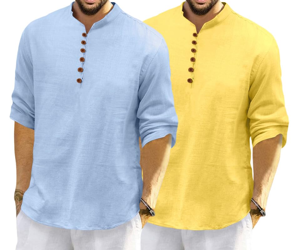 Image of ROYALSCOUT Men's Cotton Polyester Blend Solid Regular Fit Full Sleeve Short Kurta | Ethnic, Lightweight Summer Kurta for Daily & Occasion Use
