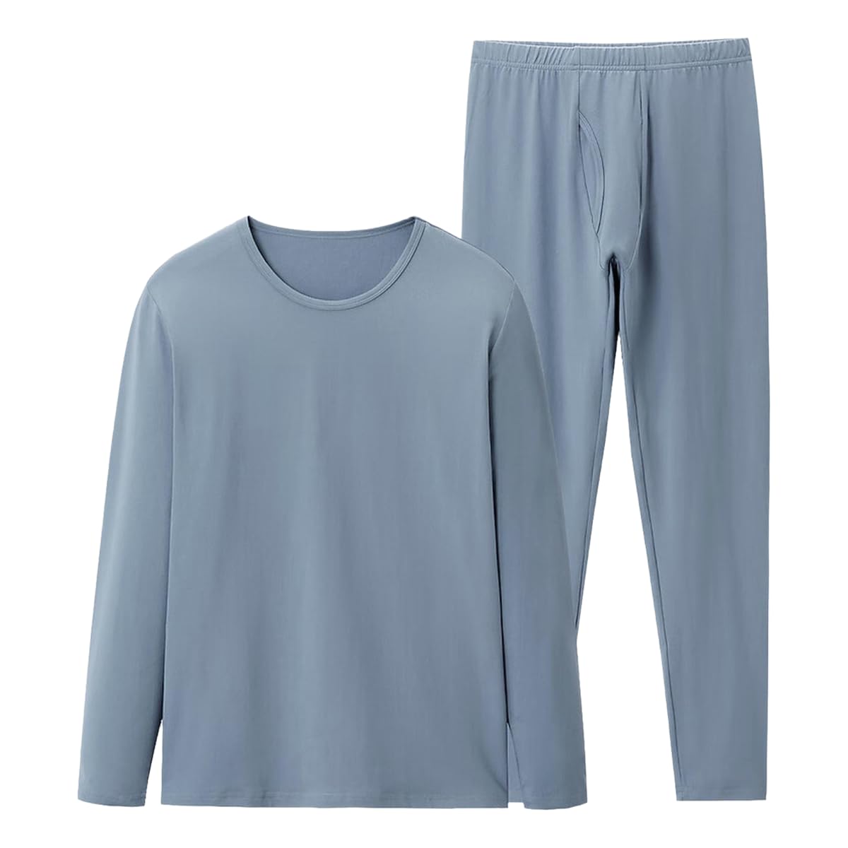 Conjunto Ropa Interior Térmica Traje Cálido De Otoño E Invierno Cepillada Y Pantalones Largos Dos Piezas para Hombres-Azul Claro-l