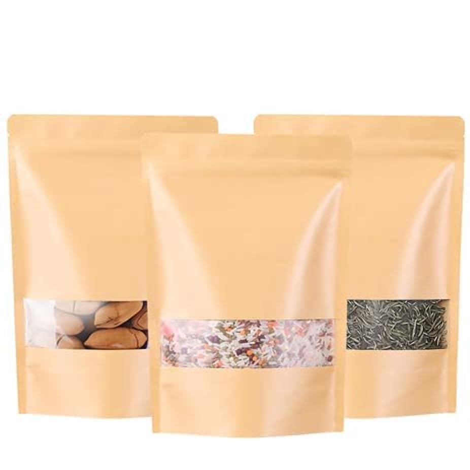 Image of Esko Stand Up Ziplock Pouch - Reusable, Airtight Kraft Paper Storage Pouch (Brown) | 230X330 (Pack of 25)