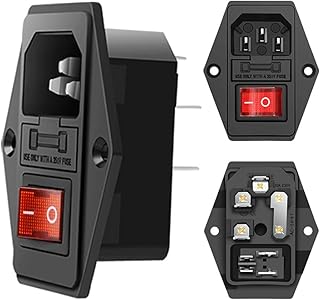 Module Plug,10A Fuse Switch Male Power Socket,Adapter Power Connector,3 Pins Inlet Power Socket,Black,Red Button,AC 250V 10A IEC 320 C14 3 Pieces