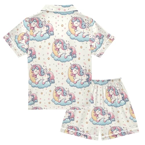 ALAZA Cute Unicorn Sleep Moon Pajamas Satin Pajama Set Short Sleeve Button Down Sleepwear2
