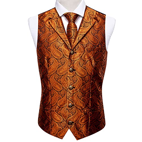 Barry.Wang Mens Paisley Formal Silk Jacquard Suit Vest Tailored Collar Waistcoat Tie Clip Set 5PCS Wedding Party Tuxedo4