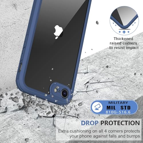 Image of Miracase for iPhone SE Phone Case 3rd /2nd Generation 2022 2020 Full-Body with Built-in Glass Screen Protector, Heavy Duty 360 Protective Shockproof Bumper Cover for iPhone 8 /SE, Blue