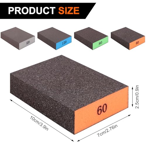 image for Romeda 8-Pack Sanding Sponge, Four Grits Per Pack 60/80/120/220, Washa