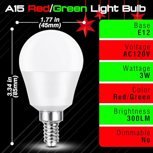 Image of Red Green E12 LED Candelabra Bulbs,3W Christmas Light Bulbs(1 Red+1 Green) | Red Light Bulb Green Light Bulbs 25w-40w Equivalent, E12 Small Base for Christmas Halloween Holiday Party Wedding Decoration