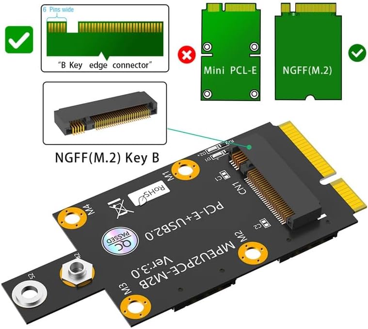 M.2 Key B to Mini PCI-E Adapter with Dual Nano SIM Card Slot for 3G/4G/5G Module for Desktop Laptop 3042/3052 Type M2 Key B Card