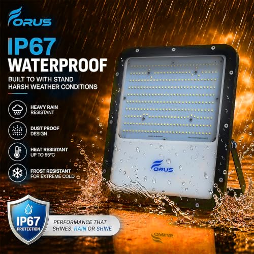 Image of Forus 200W LED Flood Light Outdoor, IP67 Waterproof Wall Mounted Outside Light, High Bright Amber LED Flood Light for Parking, Society, Industrial & Flood Lighting with 4 Year Warranty (1 Pc)