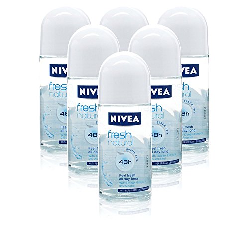 6X NIVEA Fresh Natural Ladies Deodorant 48H Anti-PERSPIRANT ROLL ON 50ML by Nivea