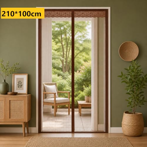 Image of Polyester Magnetic Mosquito Net for Door 210 * 100cm | Mosquito Curtain for All Types & Sizes Door Nets for Mosquitoes Auto-Closing Insect Screen to Keep Mosquitoes Out Black (Brown)