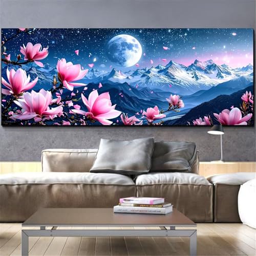 Kit diamond painting lune et fleur peinture diamant point de croix strass pour murale 70x140cm