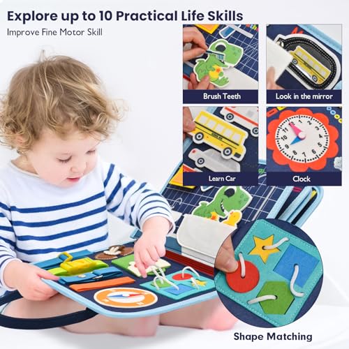 Image of Busy Book for Toddlers 1-3, Montessori Toys Busy Board for 1 2 3 4 Year Old Boy Girl Birthday Gift Educational Learning Quiet Activity Book Airplane Car Travel Toys for Tollders Kids 1-3