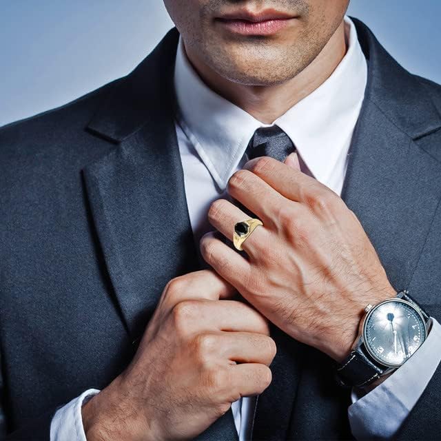 Miniatura 2 de Anillo de oro fino de 14 quilates para hombre de ónix negro