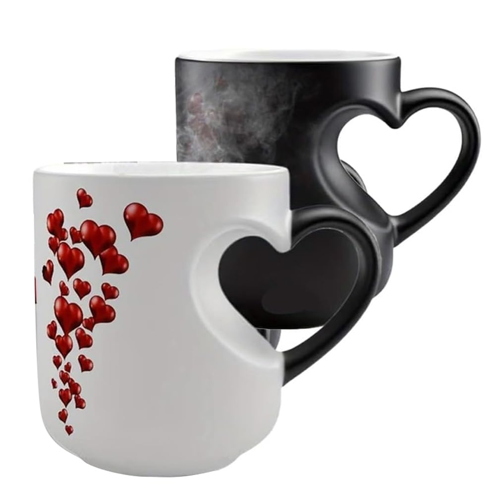 Hndhbfgrt Color-Changing Heart-Shaped Magic Ceramic Mug,Thermochromic Heat Reveal Coffee Cup for Mother' S Day Valentine' S Day Gift