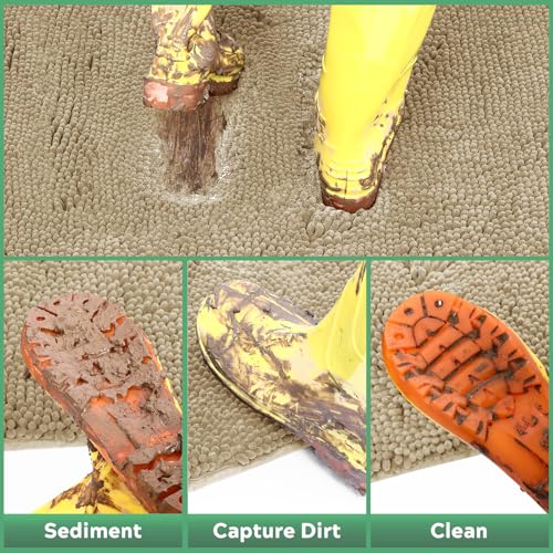 Dog Door Mat for Muddy Paws, Pet Rug Chenille Absorbent Outdoor Doormat 48"x 30", Non Slip Heavy Indoor Doormat Soft Front Inside Doormats for Entryway, Mud Paws, Patio,Dog Paw Beige