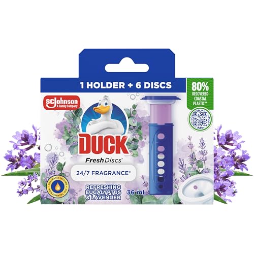 Duck Fresh Discs Toilet Cleaner Starter Kit Fights Stains That Harbour Germs Prevents Limescale Build Up Virtual Violet Pack of 5 (Each Kit contains 1 Holder + 1 Refill Tube)