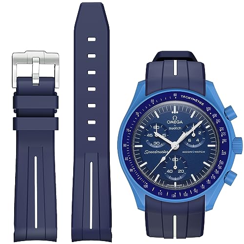 Image of Bands for Moonswatch Watch,Curved No Gap Rubber Strap Compatible with Omega X Swatch Moonswatch Speedmaster /Rolex /SEIKO 20mm Watch,Swatch Omega Moonswatch Speedmaster Watch Replacement Band Men Women