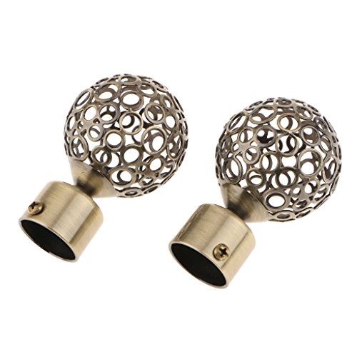 2 Pièces Tringle à Rideau de Fenêtre Pôle de Draperie Têtes Décoratives Capuchon 28mm Diamètre Intérieur, Bronze, Boule creuse
