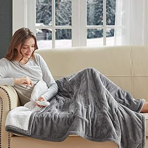 Degrees of Comfort Plush Sherpa Electric Heated Throw Blanket for Winter, Grey 50” X 60” |Washable | Auto Shut Off | 3…
