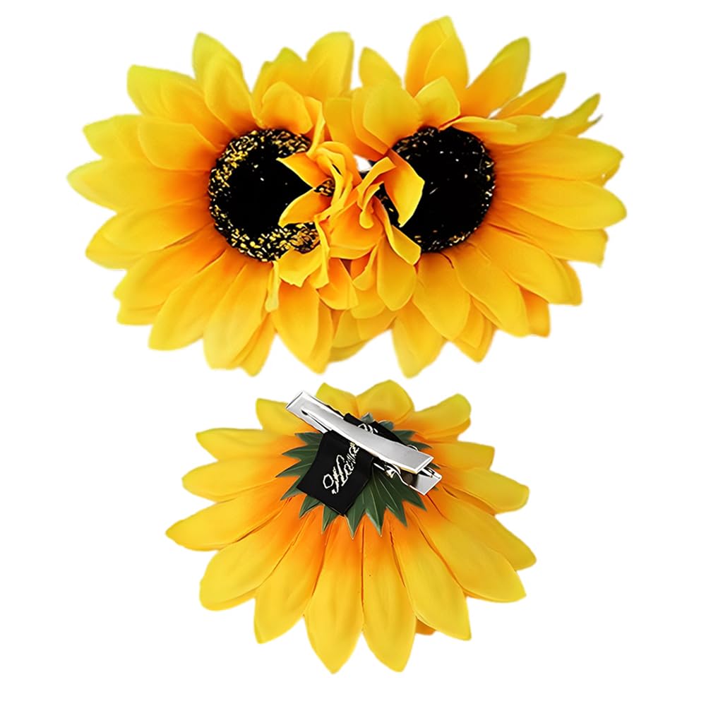 Sunflower Hair Clips and Barrettes for Women and Girls - 3Pcs Yellow Clips for Hair Styling, Christmas Party Hair Accessories
