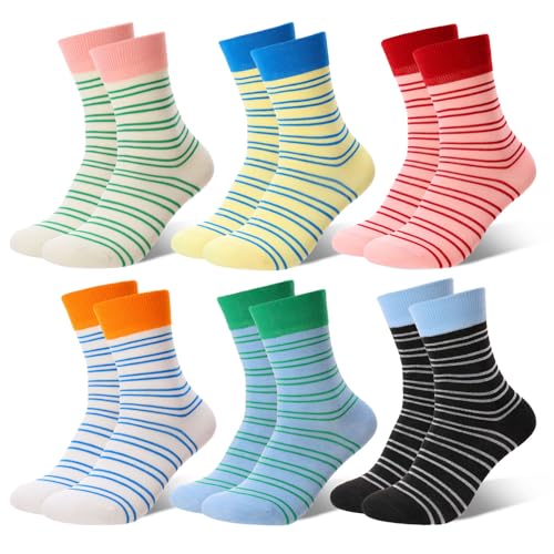 scenicamp 6Pairs Colorful Retro Striped Crew Socks for Women