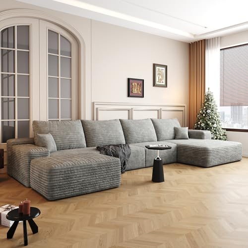 Image of 96 inch Sectional Couches for Living Room Cloud Couch Sofa with L-Shape Upholstered Boneless Couchs Modern Modular Sectional Couch with Chaise