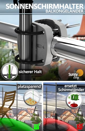 4smile Sonnenschirm Balkon SunnyJoy, 3-in-1 SET, Anthrazit - UPF 50+ Sonnenschirm Ø 180 cm + Sonnenschirmhalter Balkongeländer + Sonnenschirmhülle - Sonnenschutz Balkon Set 4
