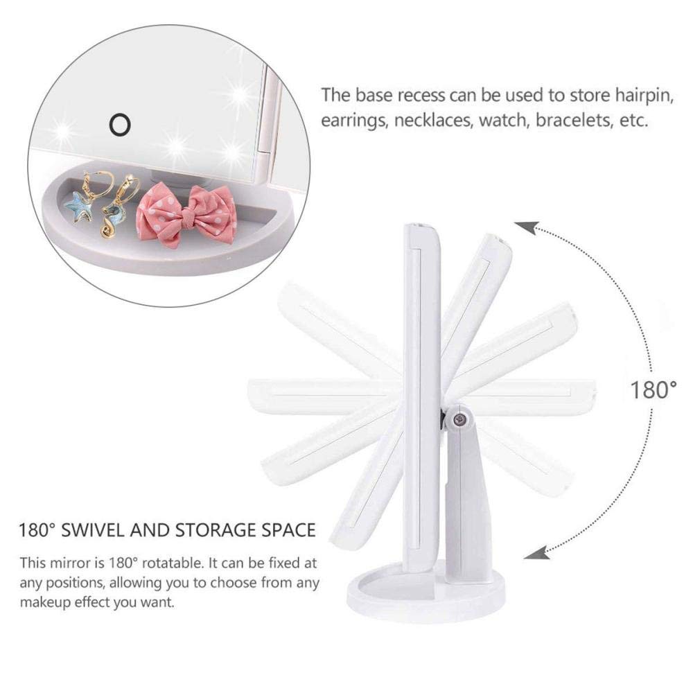 XINYU Espejo De Maquillaje De Tres Pliegues Pantalla Táctil LED Espejo De Maquillaje Lupa De Escritorio Portátil Giratoria De 180 °Se Puede Utilizar para Afeitar Maquillaje Y Cuidado Facial,Black