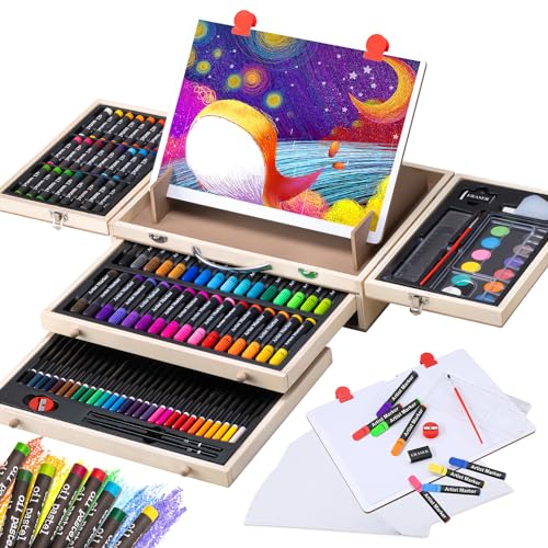 Art Supplies, Wooden Art Set Crafts Kit with Drawing Easel,