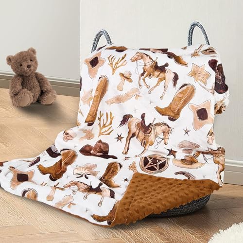 Image of Cowboy Baby Blanket for Boys Girls Soft Fleece Minky Blanket with Dotted Backing Double Layer Newborn Toddler Blankie for Nursery Stroller Crib Gift to Son Nephew Grandson 26.5 * 40 Inches