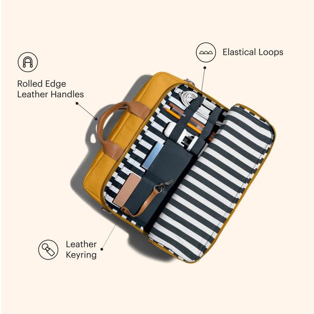 Image of DailyObjects 100% Cotton Canvas Commute Laptop Messenger Bag for Men & Women | Travel Shoulder Handbag With Trolley Sleeve | Metal Zip Closure | Leather Handles | Padded Laptop Compartment For 14 inch