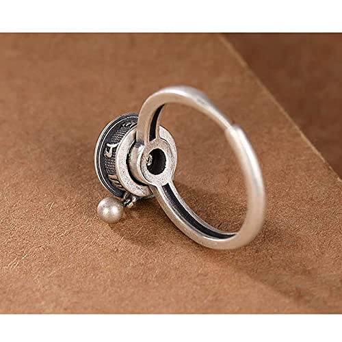 Bague mantra bouddhiste en argent S925 rétro et ajustable - 3