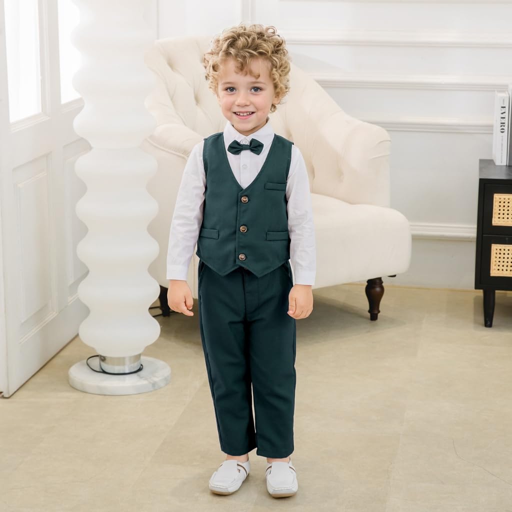 Volunboy Baby Jungen Anzug Kleinkind formelles Outfit Kinder 3-teilig Weste Gentleman Kleidung Langarm Shirt und Hose Set