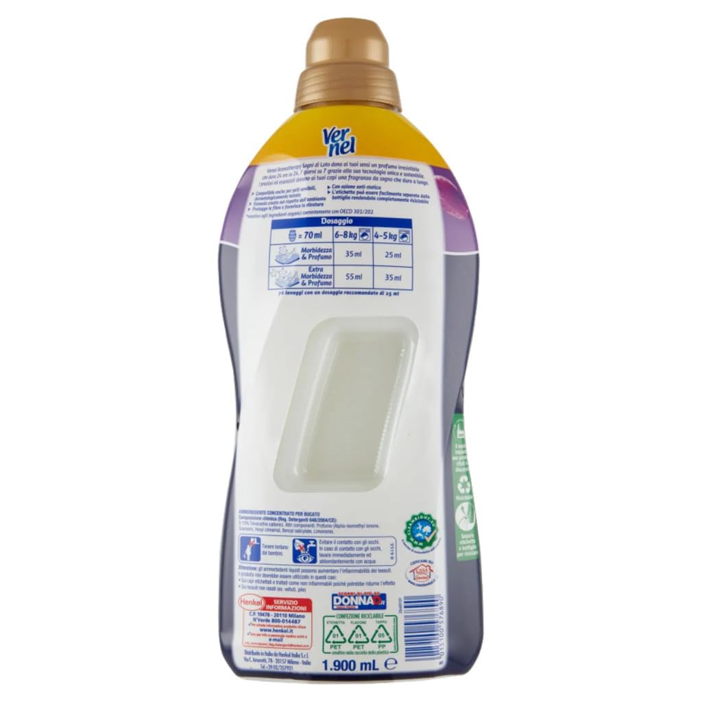 VERNEL Concentrato Aromaterapia Fiori Di Loto, suavizante, lavadora concentrada perfumada, frescura y suavidad intensas, 6 envases XXL de 1,9 litros + polpa italiana gourmet de 400 g