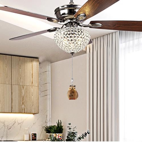 Image of Owls Ceiling Fan Pull Chain,Cute Realistic Bird Animal Pulls Charm Extension Decorative,12in 3mm Diameter Beaded Fan Light Pull Chains Extender Ornaments for Kids Room
