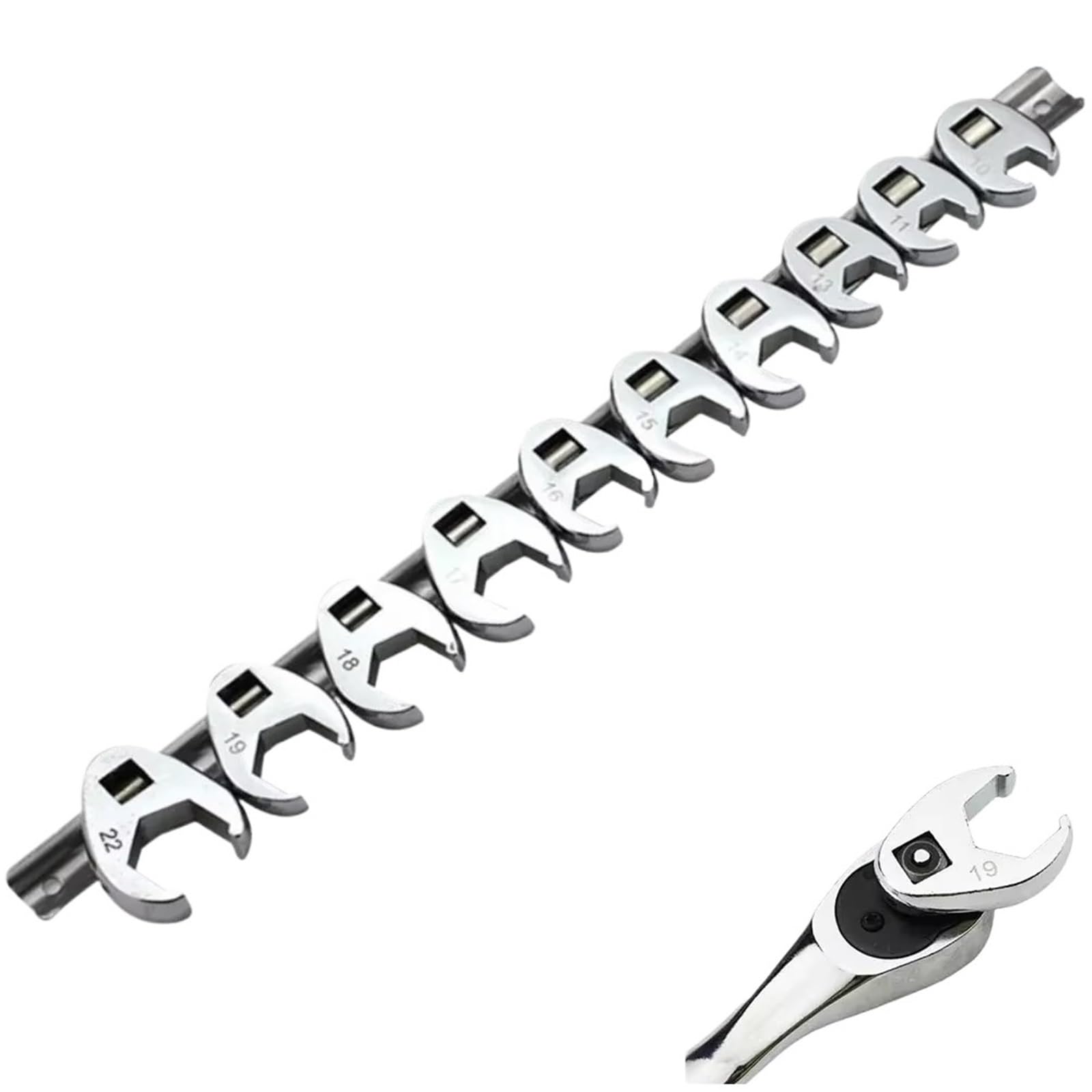 Xuczhai One Color 10Pcs 3/8Inch Drive Crowfoot Wrench 10Mm To 22Mm Metric Foot Open End Spanner For Torque Keys Set