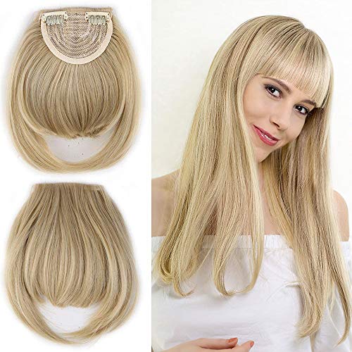 Elailite Flequillo Postizo Pelo Clip Flequillos Francés 1 Pieza 2 Clip en Postizos para Mujer Mezcla de Rubio Ceniza/Rubio Claro Cover