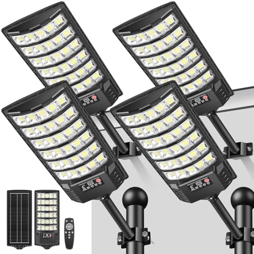 LEKIA Lampione Solare LED Esterno, Potente 6000K Luce Solari da Esterni con Sensore di Movimento e Telecomando, Lampada Solare Illuminazione di 320° Faro Stradale con per Giardino, Strade - 4 Pezzi