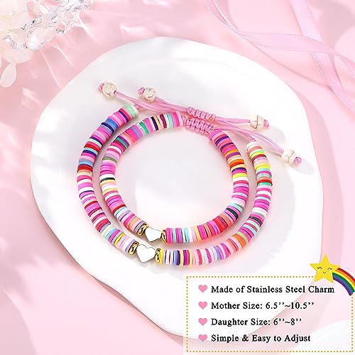 Image of First Day of Kindergarten /Pre K /School Mother Daughter Bracelets Matching Heart Wish Bracelet Set for 2 Gifts