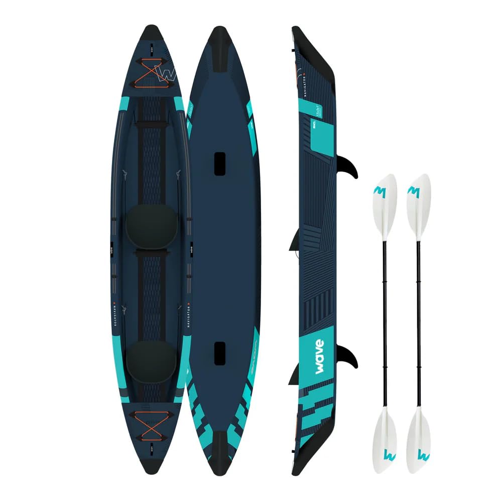 WAVEInflatable Kayak | 1-2 & 2-3 Person PVC Touring Kayak with Paddles, Pump & Carry Bag | Drop Stitch Construction Options for All Skill Levels