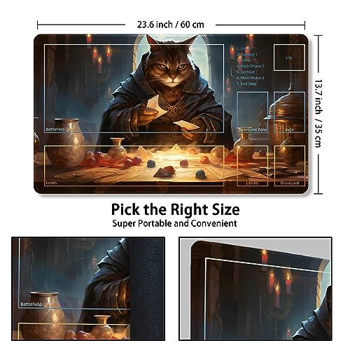Malqiqi Mata do zabawy dla MTG z bezpłatnymi torbami do przechowywania, mata do gier, 61 x 35 cm, TCG i maty do gier planszowych na karty (kot 3-pomocnicza walka)
