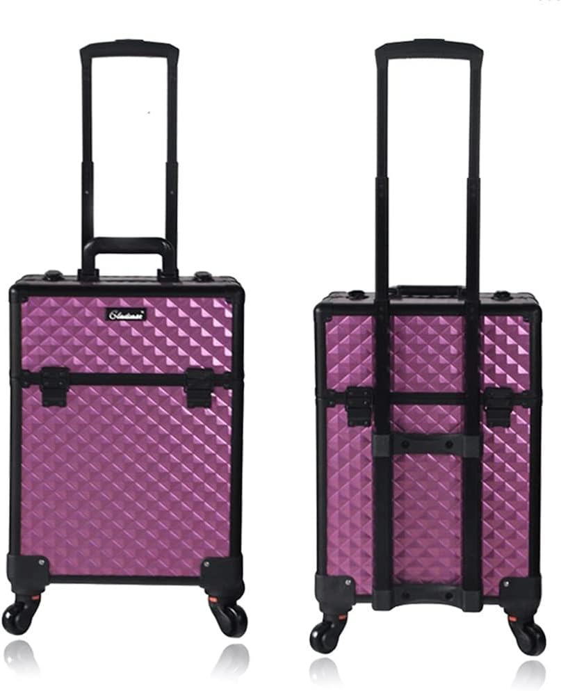 Multifunctional Large-Capacity Wheeled Suitcase, Women's Trolley Cosmetic Case, Travel Cosmetic Bag Trolley Case, 34*24*54cm, Purple