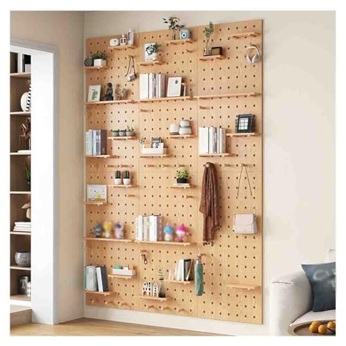 Zfmnoyev Pegboard Combination Wall Organizer Kit, Solid Wood Display Peg Board Panel, Bedroom Study Office Bathroom Wall Display Storage Modular Combination Shelf(Natural,40x60 cm)