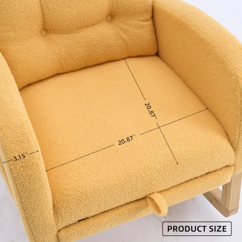 Image of Rocking Chair with Foot Rest, Nursery Rocking Chairs with Rubber Wood Legs, High Back Pocket Modern Upholstered Glider Chair, Comfy Accent Rocker Armchair for Living Room Bedroom,Yellow
