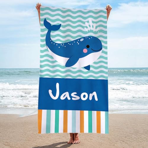Jecivila Personalized Beach Towel for Kids Toddlers Custom Microfiber Beach Towel with Names Sand Free Quick Dry Pool Towel 30x60 Summer Camp Vacation Birthday Gift for Boys Girls Teens